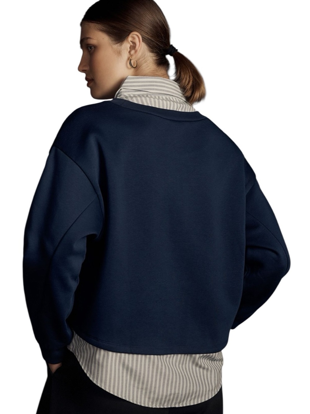 Maeve for Anthropologie Navy Layered Oversized Twofer Pullover Sweatshirt - Picture 3 of 14